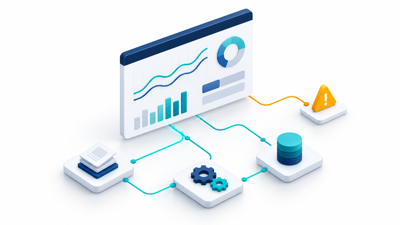 AI agent observability shown as traced paths of agent actions across enterprise systems with a monitoring panel above